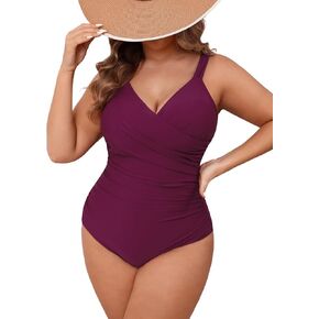 CUPSHE Plus Size One Piece Swimsuit for Women Tummy Control V Neck Bathing Suit Curvy Cutout Slimming Swimwear