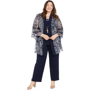 R&M Richards 2PC Mock Pantsuit W/Swirl Printed Pattern & Illusion Bell Sleeve