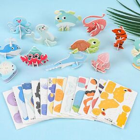CCINEE 25 Pcs Educational 3D Cartoon Puzzles for Kids,3D Ocean Learning Educational Paper Puzzle Game for DIY Crafts Gifts