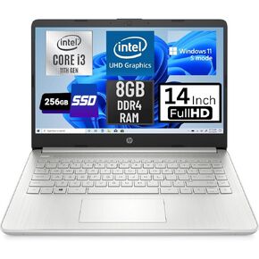HP Laptop 14-dq2053cl, 14" Full HD IPS Display, Intel Core i3-1125G4 Processor, 8GB DDR4 RAM, 256GB SSD, Wi-Fi and Bluetooth, Windows 11 Home in S Mode, Natural Silver (Renewed)