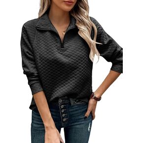 ECOWISH Womens Sweatshirt 2024 Spring Half Zip Sweatshirts Long Sleeve Pullover Solid Color Tops Casual V Neck Outfits