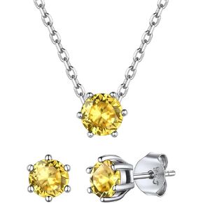 ChicSilver 925 Sterling Silver Round Cut Created Birthstone Jewelry Set, Dainty Round Cut Stud Earrings and Round Cut Pendant Necklace Set for Women