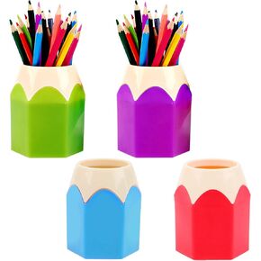 4 Pieces Pencil Shaped Pen Holders,Pencil Storage Organizer,Cute Desktop Pen Cup,Makeup Brush Container,Pencil Pot,Cartoon Stationery Rack,Creative Stationery Storage,for Office Home Decoration