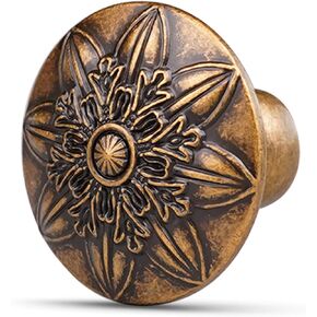 4 Pack Antique Brass Cabinet Hardware Knobs Vintage,1.4" Round Antique Kitchen Cabinet Knobs Handles for Cabinets and Dresser Drawers Vintage Brass Drawer Knobs