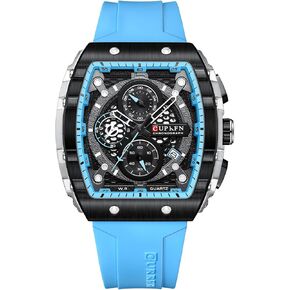 PASOY Luxury Chronograph Watches for Mens Rubber Strap Black Waterproof Date Analog Quartz Watch