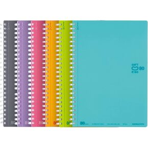 KOKUYO D Shaped Soft Ring Notebook, 6mm ruled w/dot-lines, 36 Lines, 80 Sheets, B5, 6 Colors Set, Japan Import (SU-SV308BT)