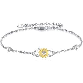 Sunflower Bracelets Sterling Silver Infinity Sunflower Bracelet Heart Link Bracelet Jewelry for Women