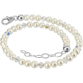 Gem Avenue 925 Sterling Silver Freshwater Pearl with Swarovski Elements Multicolor Crystal 9 to 10 inch Adjustable Anklet Ankle Bracelets for Women