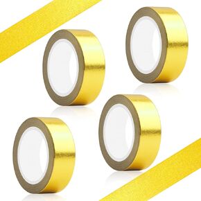 4PCS 132FT Gold Washi Tape, 3/5 Inch Self Adhesive Gold Tape Washi Metallic for Wall Decor, Gold Foil Tape for Mirror Tape Gold Strips Gold Duct Tape, Washi Tape Gold Shiny Decorative (Gold)
