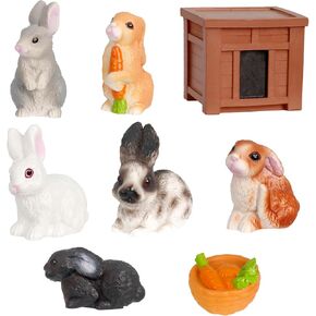 Rileryan 8PCS Miniature Rabbit Figurines Statue for Fairy Garden Decor Easter Birthday Gift Cake Topper
