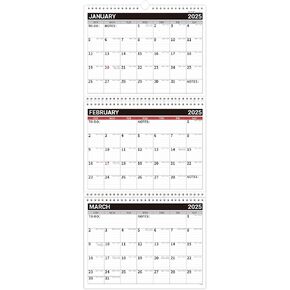 2025-2026 Wall Calendar - Wall Calendar 2025-2026, 3 Month Wall Calendar Display 2025-2026 (Folded in a Month), Jan.2025 - Dec.2026, 11" x 25.3", 3 Month Wall Calendar - Black red