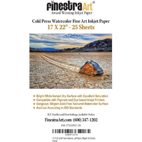 17" X 22" Cold Press Watercolor Fine Art Inkjet Paper - 25 Sheets