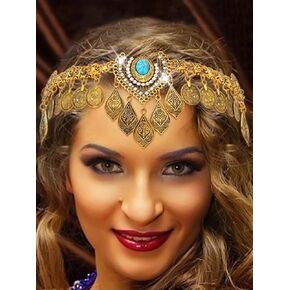 Wooee Boho الترتر عقال مجوهرات شرابات عملة خوذة الرقص الشرقي زي خمر سلسلة الرأس حفلة موسيقية مهرجان سلسلة الشعر الملحقات للنساء والفتيات (الذهب، حجم الحرة)