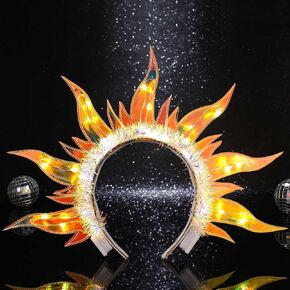 Light Up Fire Headband Rave Luminous Led Sun Hair Bands Glowing Nightclub Costume Hair Accessories for Women