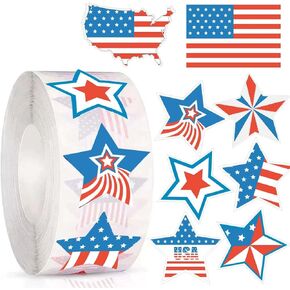 500 Pcs Patriotic Stickers,Patriotic Label Star US Flag Stickers,4th of July Stickers, Memorial Day Stickers, Fourth of July Stickers Red White and Blue Decorations for Envelopes Card Gift Party