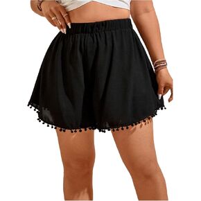 MakeMeChic Women's Plus Size Workout Shorts Elastic Waist Tassel Trim Casual Summer Loose Wide Leg Shorts