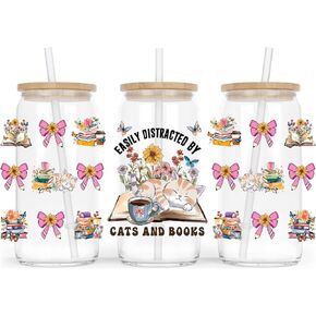 Just A Girl Who Loves Books UV DTF Glass Cup Wrap Transfer Decal-3PCS, Book Lovers Gifts,Gifts for Book Lovers,Gifts for Readers,Gifts for Book Lovers Women