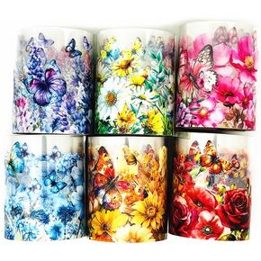 شريط زهور على شكل فراشة من Koolemon 6 لفات، شريط زخرفي من ملصقات الزهور PET لمستلزمات سجل القصاصات اليدوية in Kuwait