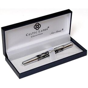 Etched Fountain Pen in Celtic Birds Design in Black and Silver Colors