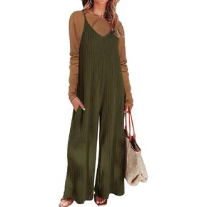 Eddoyee Womens Jumpsuits Overalls Sleeveless Spaghetti Strap Wide Leg Casual Summer Outfits Rompers Jumpers With Pockets