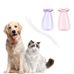 2Pcs Cat Whisker Vase, Mini Vases for Flowers Miniature Vase Small Glass Vases Cat Whisker Holder Cat Memorial Gifts for Dog Or Cat Hair Keepsake Micro Landscape DIY Ornament (Pink+Purple)