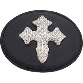 TFJ Men Women Western Style Fashion Belt Buckle Silver Metal Cross Black Faux Leather