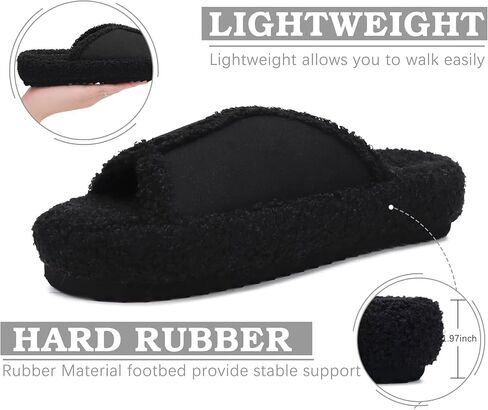 KUAILU Women Cozy Slippers Comfortable Suede Faux Fluff Warm Sherpa Lining House slippers for ladies Bedroom Memory Foam Cushioned Orthotic Open Toe Slides Thick Hard Sole Indoor&Outdoor (US Size 5-11) in Saudi Arabia