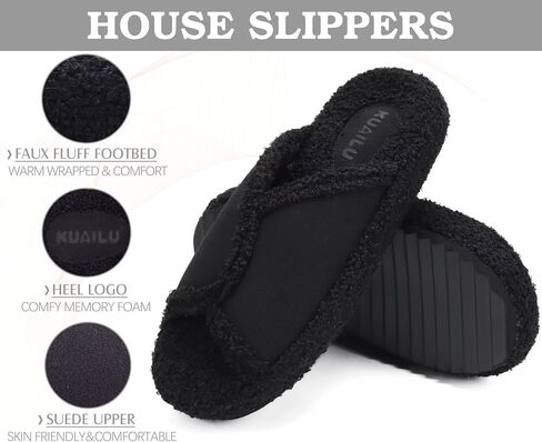 KUAILU Women Cozy Slippers Comfortable Suede Faux Fluff Warm Sherpa Lining House slippers for ladies Bedroom Memory Foam Cushioned Orthotic Open Toe Slides Thick Hard Sole Indoor&Outdoor (US Size 5-11) in Saudi Arabia