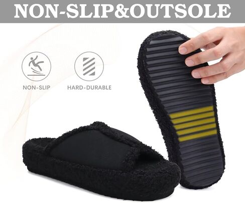 KUAILU Women Cozy Slippers Comfortable Suede Faux Fluff Warm Sherpa Lining House slippers for ladies Bedroom Memory Foam Cushioned Orthotic Open Toe Slides Thick Hard Sole Indoor&Outdoor (US Size 5-11) in Saudi Arabia