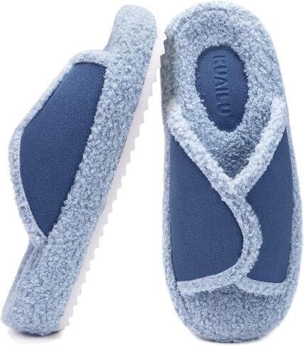 KUAILU Women Cozy Slippers Comfortable Suede Faux Fluff Warm Sherpa Lining House slippers for ladies Bedroom Memory Foam Cushioned Orthotic Open Toe Slides Thick Hard Sole Indoor&Outdoor (US Size 5-11) in Saudi Arabia