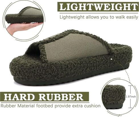 KUAILU Women Cozy Slippers Comfortable Suede Faux Fluff Warm Sherpa Lining House slippers for ladies Bedroom Memory Foam Cushioned Orthotic Open Toe Slides Thick Hard Sole Indoor&Outdoor (US Size 5-11) in Saudi Arabia