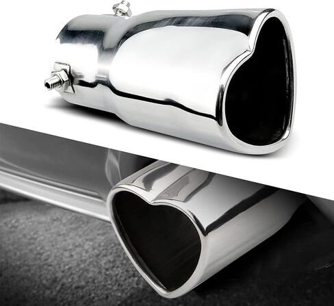 1 PC Car Exhaust Pipe Muffler, 5.35" x 2.95" x 2.48" Creative Heart Shape Stainless Steel Exhaust Tail Throat, Screw Fixed Installation Repair Parts, Compatible with Most Cars (Silver) in Saudi Arabia