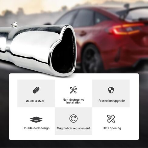 1 PC Car Exhaust Pipe Muffler, 5.35" x 2.95" x 2.48" Creative Heart Shape Stainless Steel Exhaust Tail Throat, Screw Fixed Installation Repair Parts, Compatible with Most Cars (Silver) in Saudi Arabia