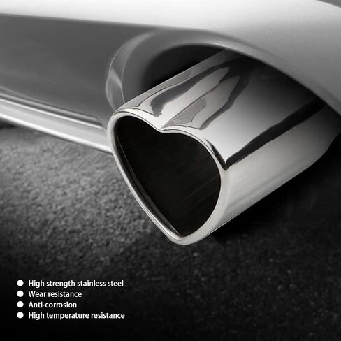 1 PC Car Exhaust Pipe Muffler, 5.35" x 2.95" x 2.48" Creative Heart Shape Stainless Steel Exhaust Tail Throat, Screw Fixed Installation Repair Parts, Compatible with Most Cars (Silver) in Saudi Arabia