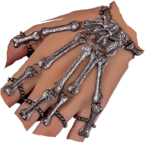 YERTTER النساء خمر الجمجمة أصابع هيكل عظمي معدني سوار حلقة الهيب هوب شارع الرقص تأثيري معصمه لجميع القديسين ومهرجان خاص (أسود) in Kuwait
