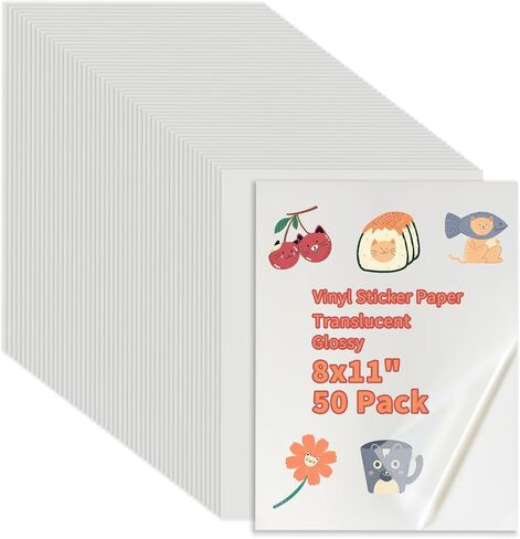 Binditek 25 Pack Printable Vinyl Sticker Paper for Laser/Inkjet Printers, Translucent Glossy Sticker Printer Paper, Waterproof Sticker Paper, 8.5 x 11 Inches, Letter Size in Kuwait