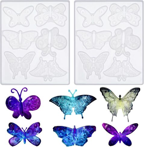 2 Pack Butterfly Silicone Mold 3D Butterfly Epoxy Resin Mold Butterfly Resin Mold 6 Styles Butterfly Jewelry Pendant Mold for Keychain Earring Necklace Brooch Crafts DIY Gifts(2) in Kuwait