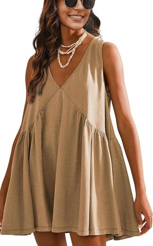 Qiaomai Womens Summer Casual Sleeveless Tank Dress V Neck Mini Dresses Beach Sundress in Saudi Arabia
