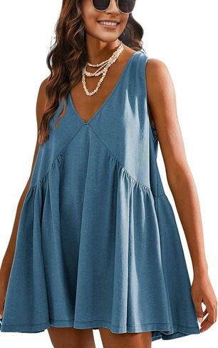 Qiaomai Womens Summer Casual Sleeveless Tank Dress V Neck Mini Dresses Beach Sundress in Saudi Arabia