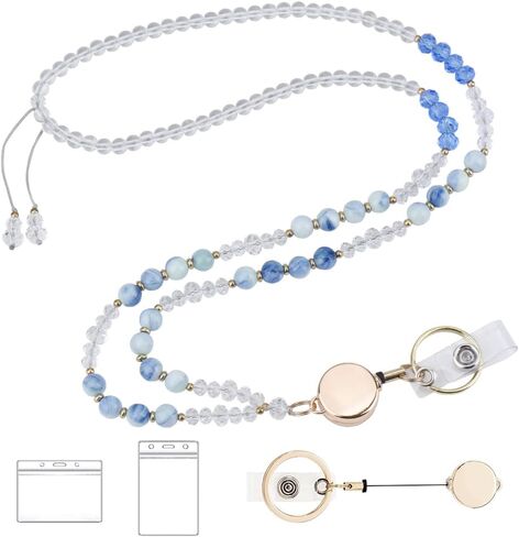 Teacher Appreciation Gifts Teacher Lanyard with ID Holder Retractable Lanyards for ID Badges Nature Beaded Key Lanyard for Women Teacher Gifts with Gift Card in Kuwait