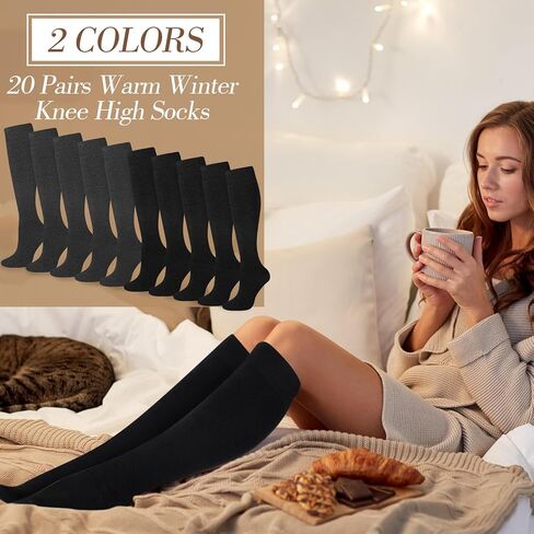 ramede 20 Pairs Warm Winter Knee High Socks Thick Socks Women Long Thermal Socks for Work Home Gift Favors in Kuwait