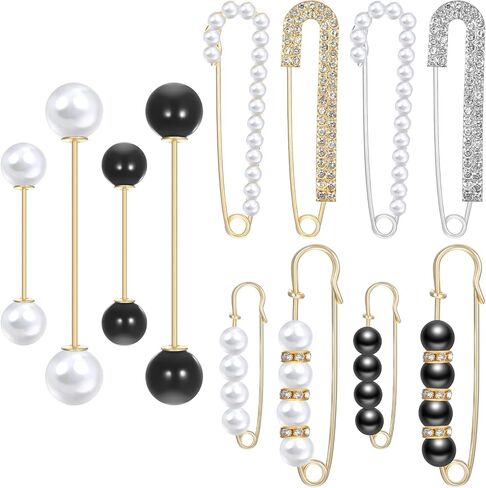 12Pcs Sweater Shawl Clips Retro Pearl Brooch Pins Women Decorative Safety Pins Faux Crystal Pearl Brooch Pins Clothing Shawl Clips Elegant Pearl Cardigan Collar Brooch Clips for Women Girls in Saudi Arabia