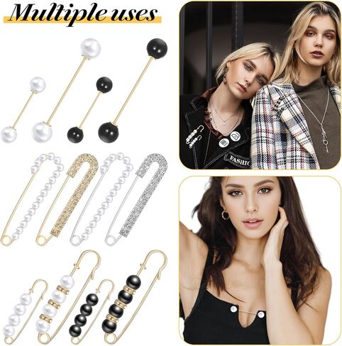 12Pcs Sweater Shawl Clips Retro Pearl Brooch Pins Women Decorative Safety Pins Faux Crystal Pearl Brooch Pins Clothing Shawl Clips Elegant Pearl Cardigan Collar Brooch Clips for Women Girls in Saudi Arabia