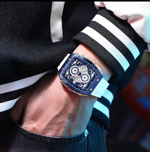 PASOY Luxury Chronograph Watches for Mens Rubber Strap Black Waterproof Date Analog Quartz Watch in Saudi Arabia