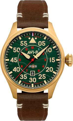 AVI-8 Mens 46mm Hawker Hurricane Clowes Automatic Pilot Watch with Genuine Leather Strap AV-4097 in Kuwait