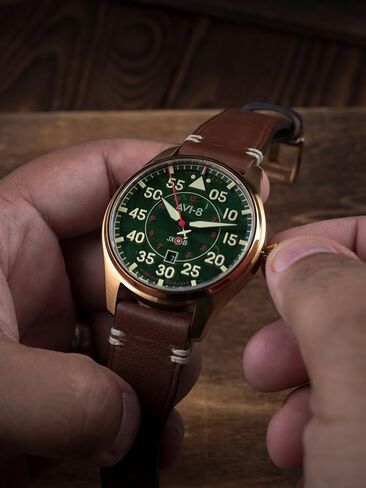AVI-8 Mens 46mm Hawker Hurricane Clowes Automatic Pilot Watch with Genuine Leather Strap AV-4097 in Kuwait