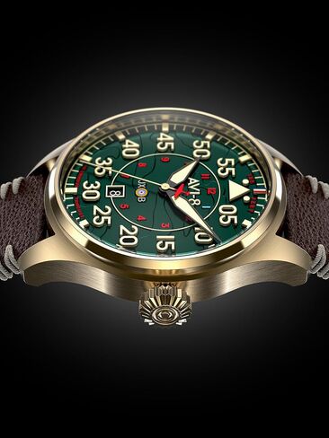 AVI-8 Mens 46mm Hawker Hurricane Clowes Automatic Pilot Watch with Genuine Leather Strap AV-4097 in Kuwait