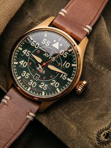 AVI-8 Mens 46mm Hawker Hurricane Clowes Automatic Pilot Watch with Genuine Leather Strap AV-4097 in Kuwait