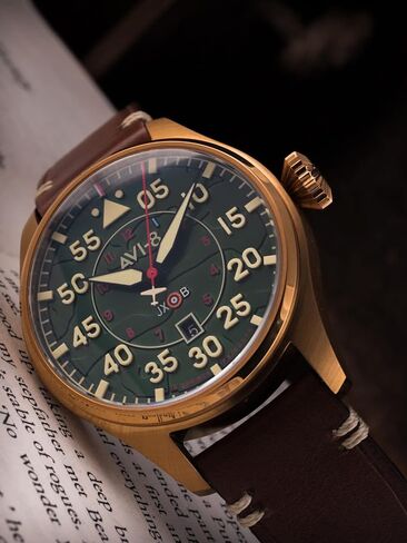 AVI-8 Mens 46mm Hawker Hurricane Clowes Automatic Pilot Watch with Genuine Leather Strap AV-4097 in Kuwait