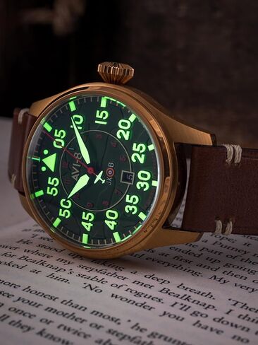 AVI-8 Mens 46mm Hawker Hurricane Clowes Automatic Pilot Watch with Genuine Leather Strap AV-4097 in Kuwait